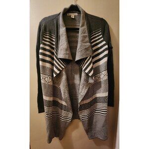 Open Front Gray Colorblock Cardigan Sweater Large